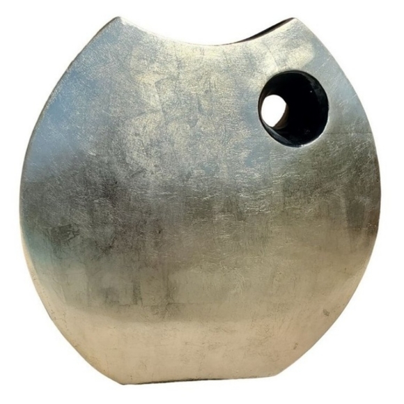 Mid Century Modern Modernist Oval Disc Art Pottery Vase Gold Leaf - Picture 2 of 10